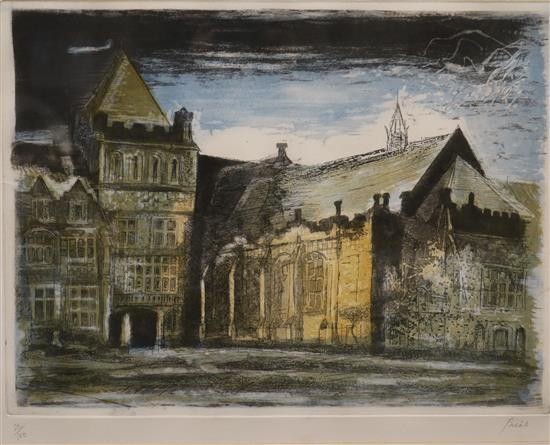 Andre Bicat, print of a college chapel, signed, 22/100, 34 x 45cm